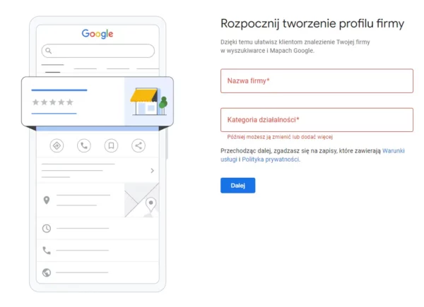 Tworzenie profilu firmy w Google